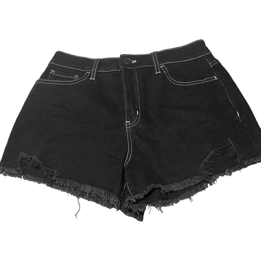 Super High Rise Cutoff Black Destructed Denim Shorts 9 / 29W SO Y2K goth grunge